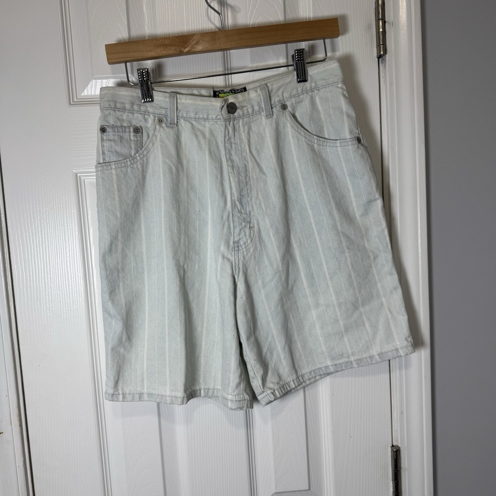 Vintage Sasson Shorts Womens 11 Blue White Striped Denim Bermuda 90s